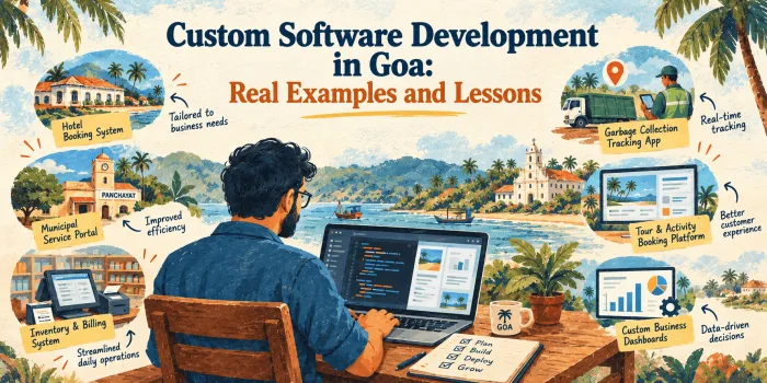Developer reviewing a custom software dashboard, illustrating custom software development in Goa